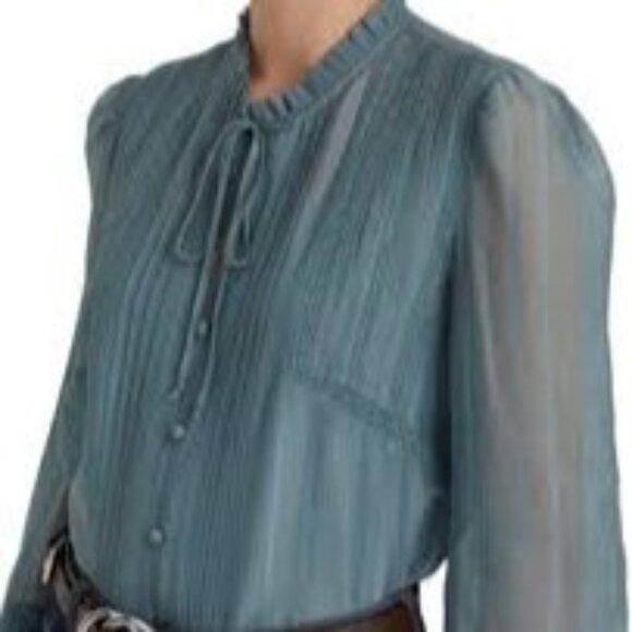 RALPH LAUREN Sage Green Tie Neck Long Sleeve Button Down Blouse Sz Small - Picture 3 of 10